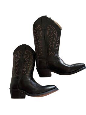 Old West Black Leather Cowboy Boots Made In India Size 8.5 D Pointed Toe